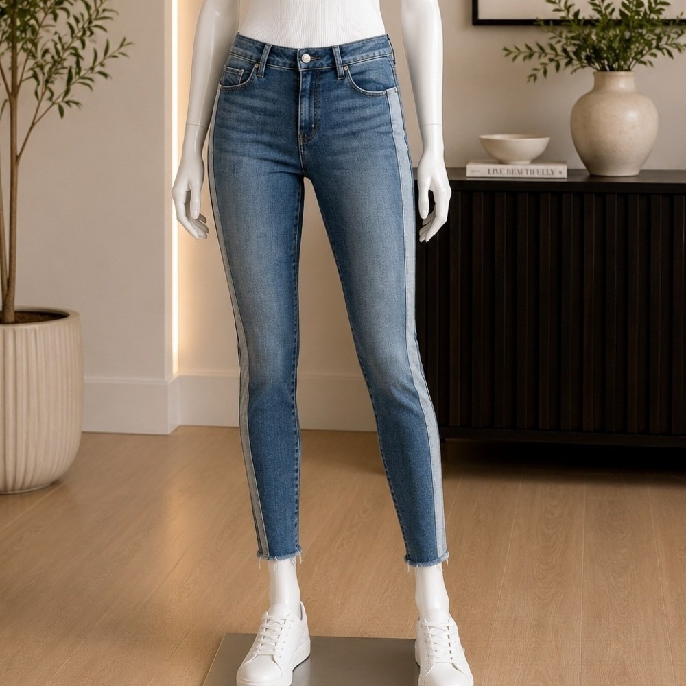 Unpublished Womens Skinny Jeans Two Tone Tuxedo Side Stripe Raw Hem 26